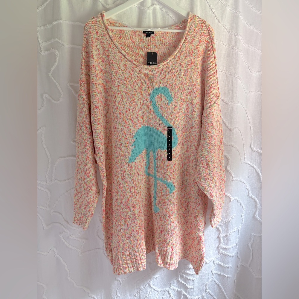 🦩 NWT Torrid Blue Flamingo Multicolor Sweater 🦩